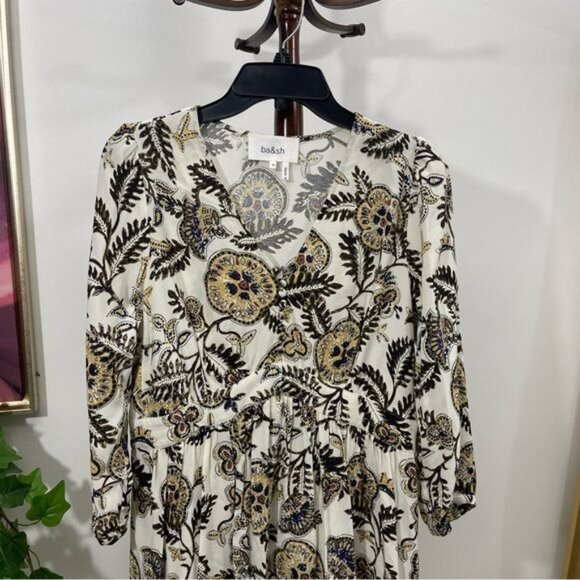 New Ba&Sh Volver Floral Paisley Print V-Neck Dress With 3/4 Sleeves XS - Picture 5 of 11